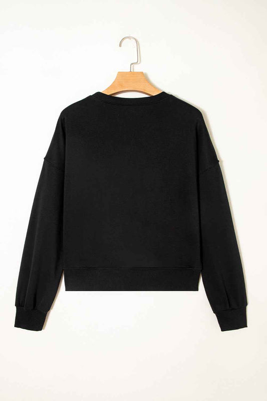 Black CLASSY UNTIL KICKOFF Plush Letter Patched Loose Sweatshirt 47e3f3d103946dbb