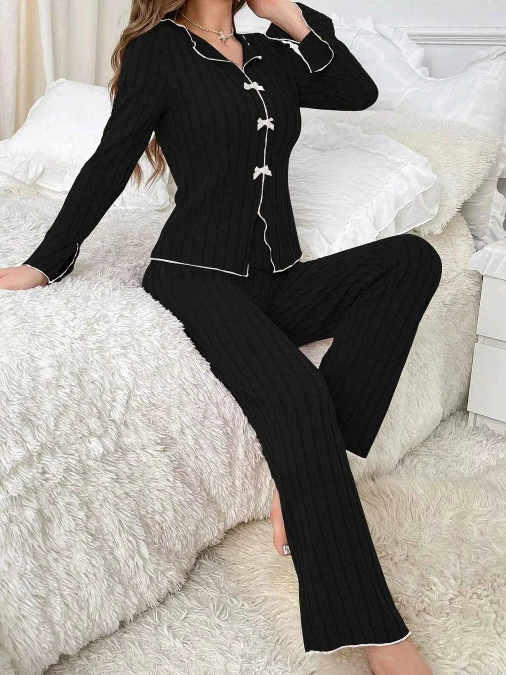 Ribbed Bow Front Top and Pants Lounge Set 47e944a7-da43-4430-9594-edeb4490f1ed-Max-Origin