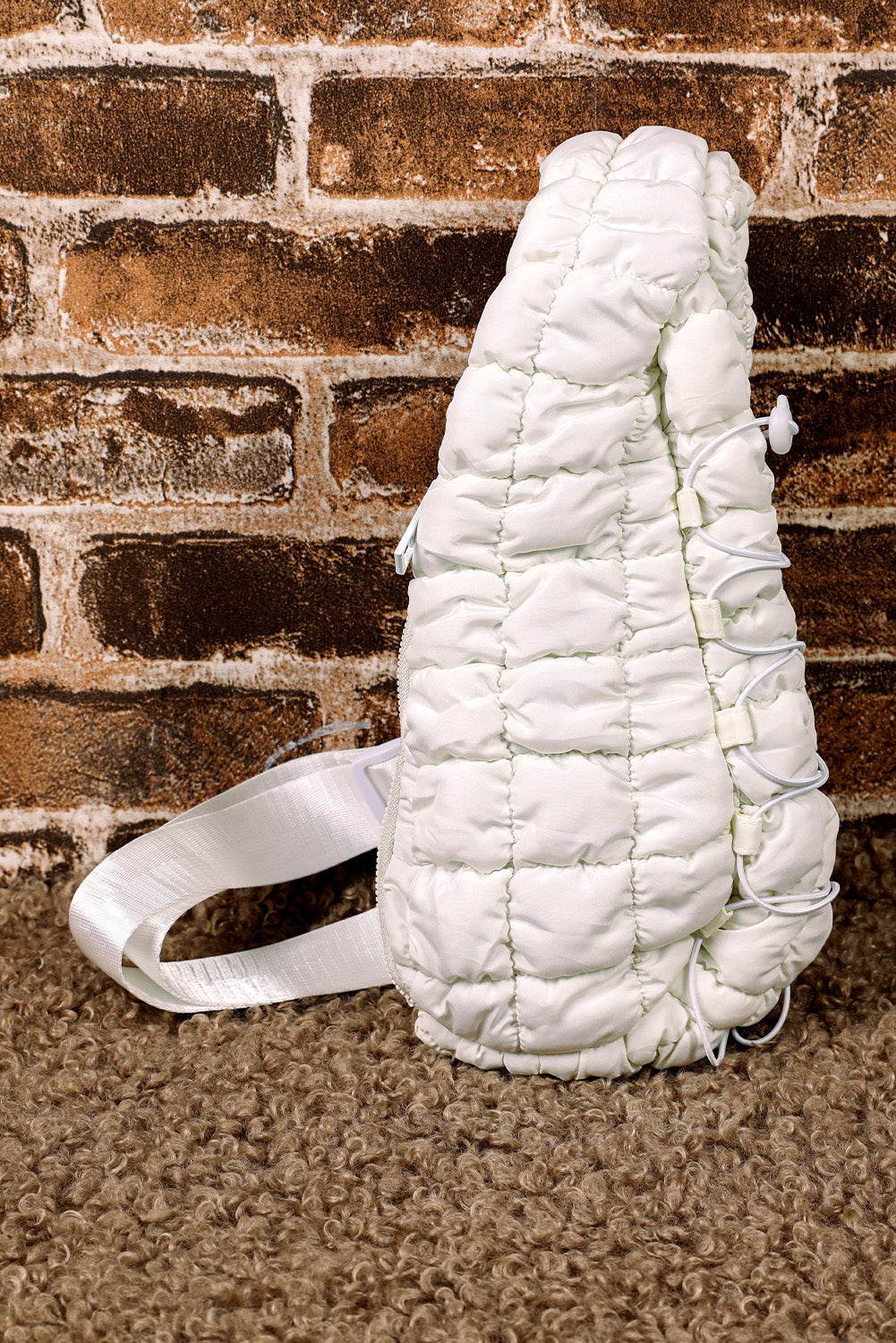 White Marshmallow Quilted Drawstring Decor Sling Bag 47ea5a53219aaae8