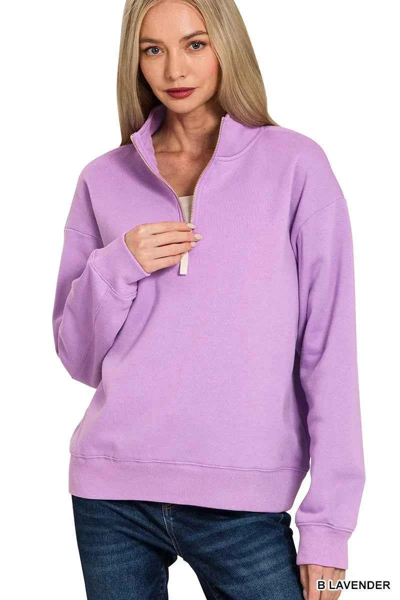 Zenana Fleece Half Zip Sweatshirt B LAVENDER 47ed1b888bf24aab9ffa4f74e91bf178-Max-Origin