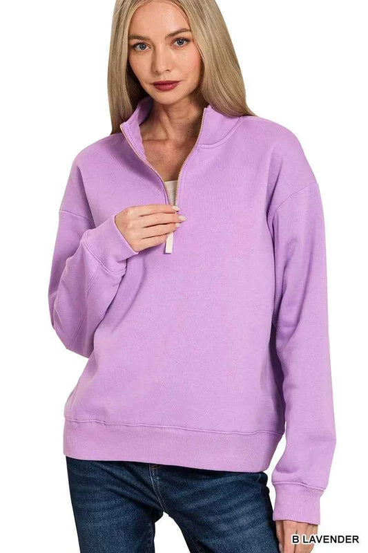 Zenana Fleece Half Zip Sweatshirt B LAVENDER 47ed1b888bf24aab9ffa4f74e91bf178-Max-Origin