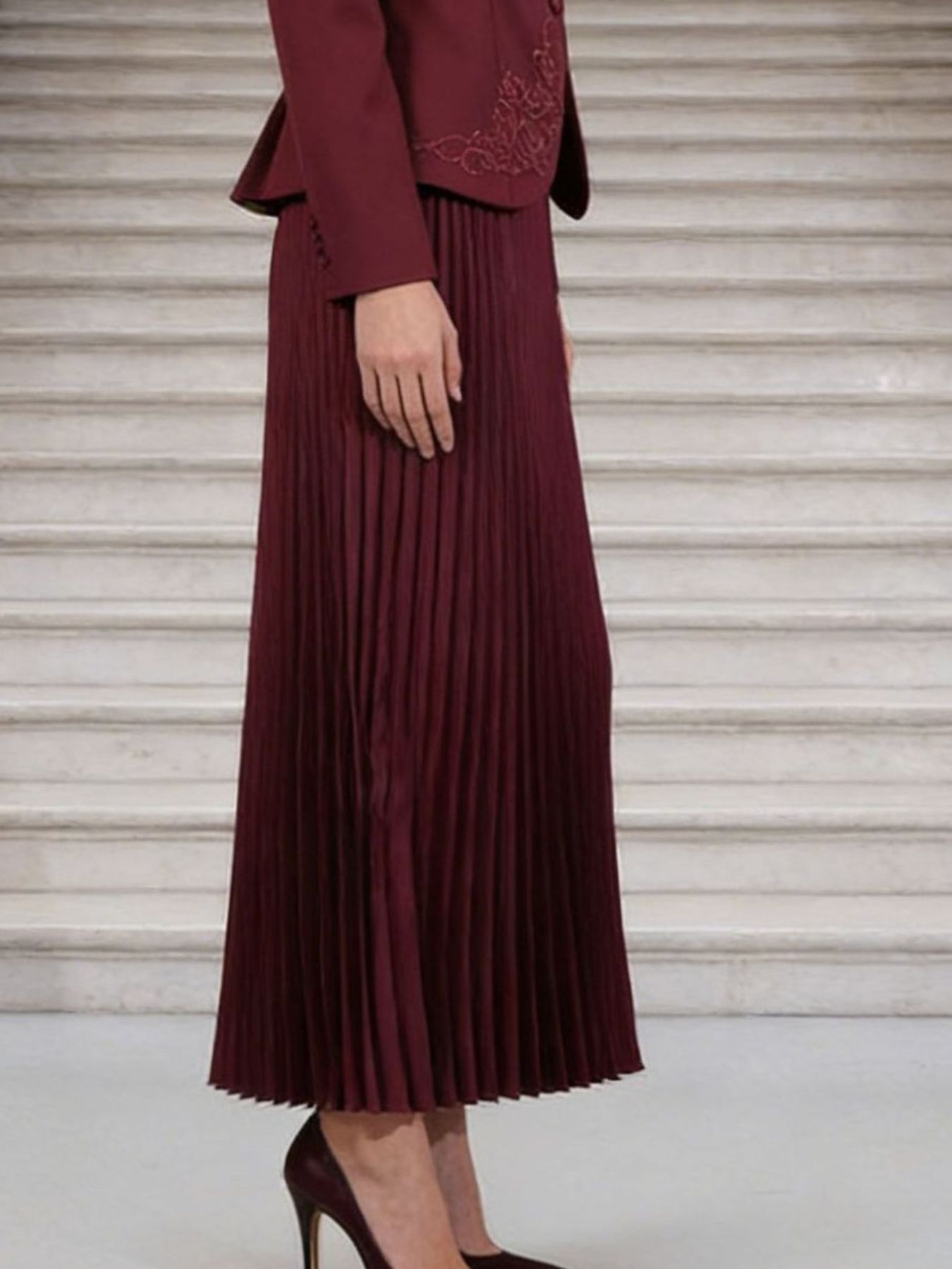 Button Up Long Sleeve Top and Pleated Skirt Set 47f58daf-b31b-49bd-b9e0-ed0d8268a73c-Max