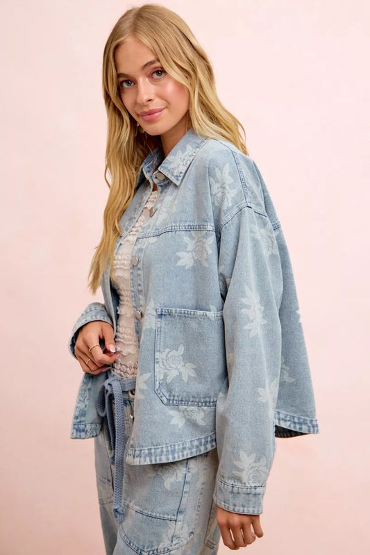 Printed Washed Denim Jacket With Pocket 47f73b2f-57ea-4fcb-adda-2479c8369751-Max-Origin