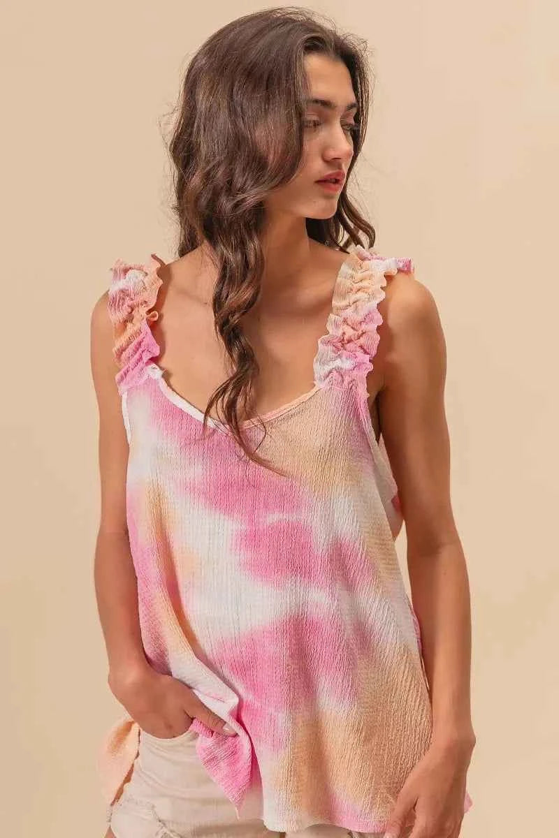 Tie Dye Printed Textured Woven with Ruffled 47fb80022ad2400eb2f07b46e94210a9-Max-Origin