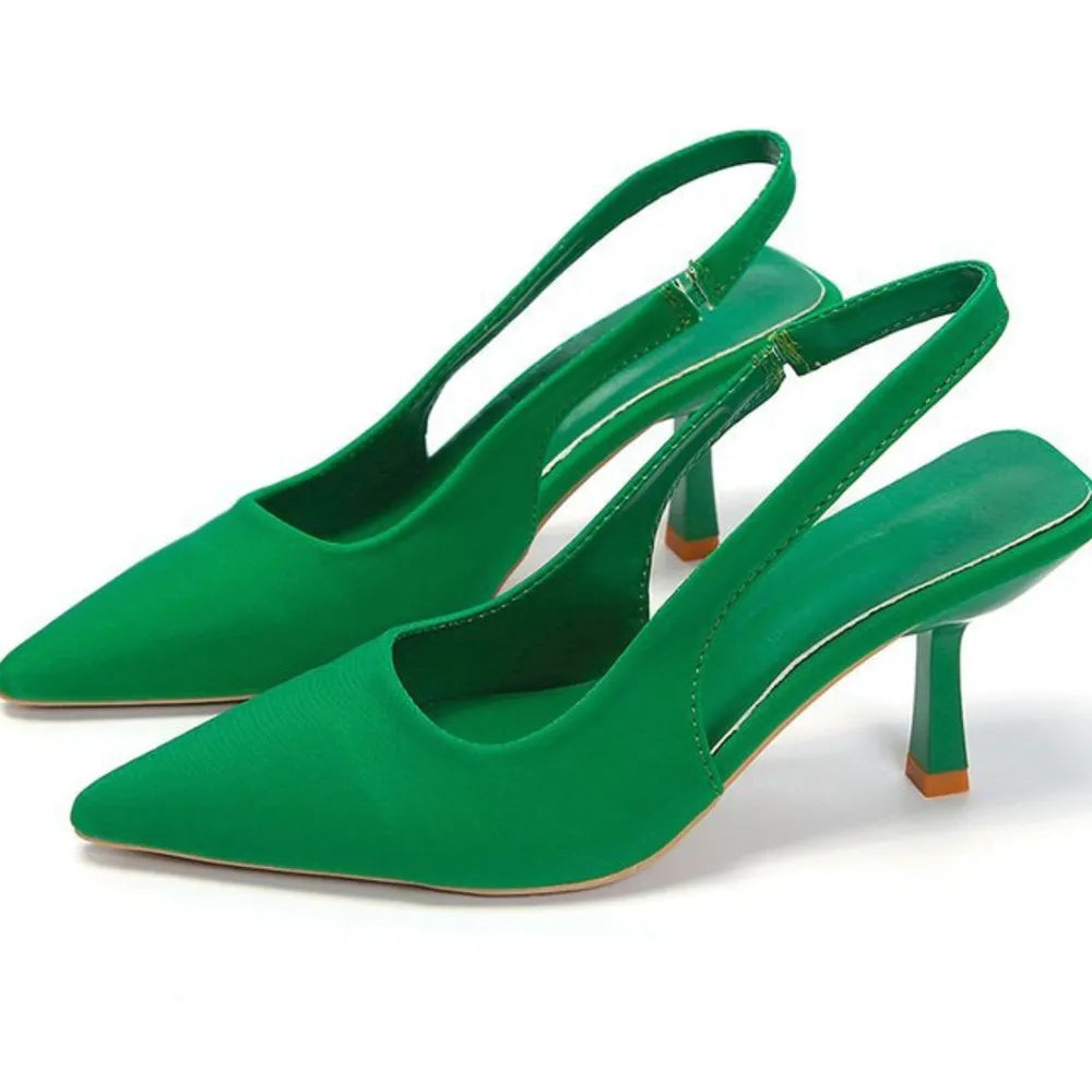 Point Toe Kitten Heel Slingback Pumps Green 47fd211b-ee89-4542-bdde-c947a884c992-Max