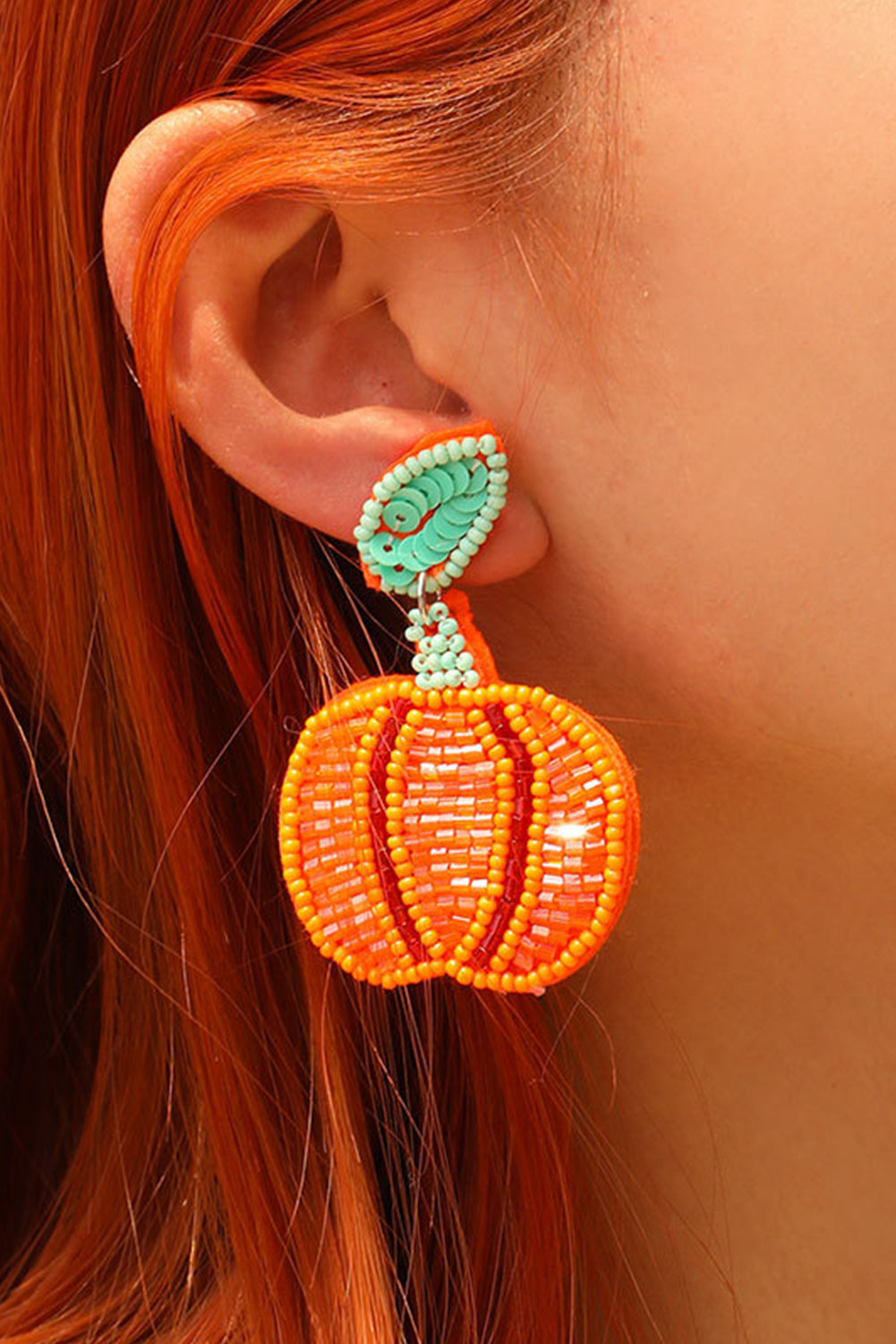 Orange Halloween Pumpkin Rice Beaded Drop Earrings 47ffcb08eacad9bb