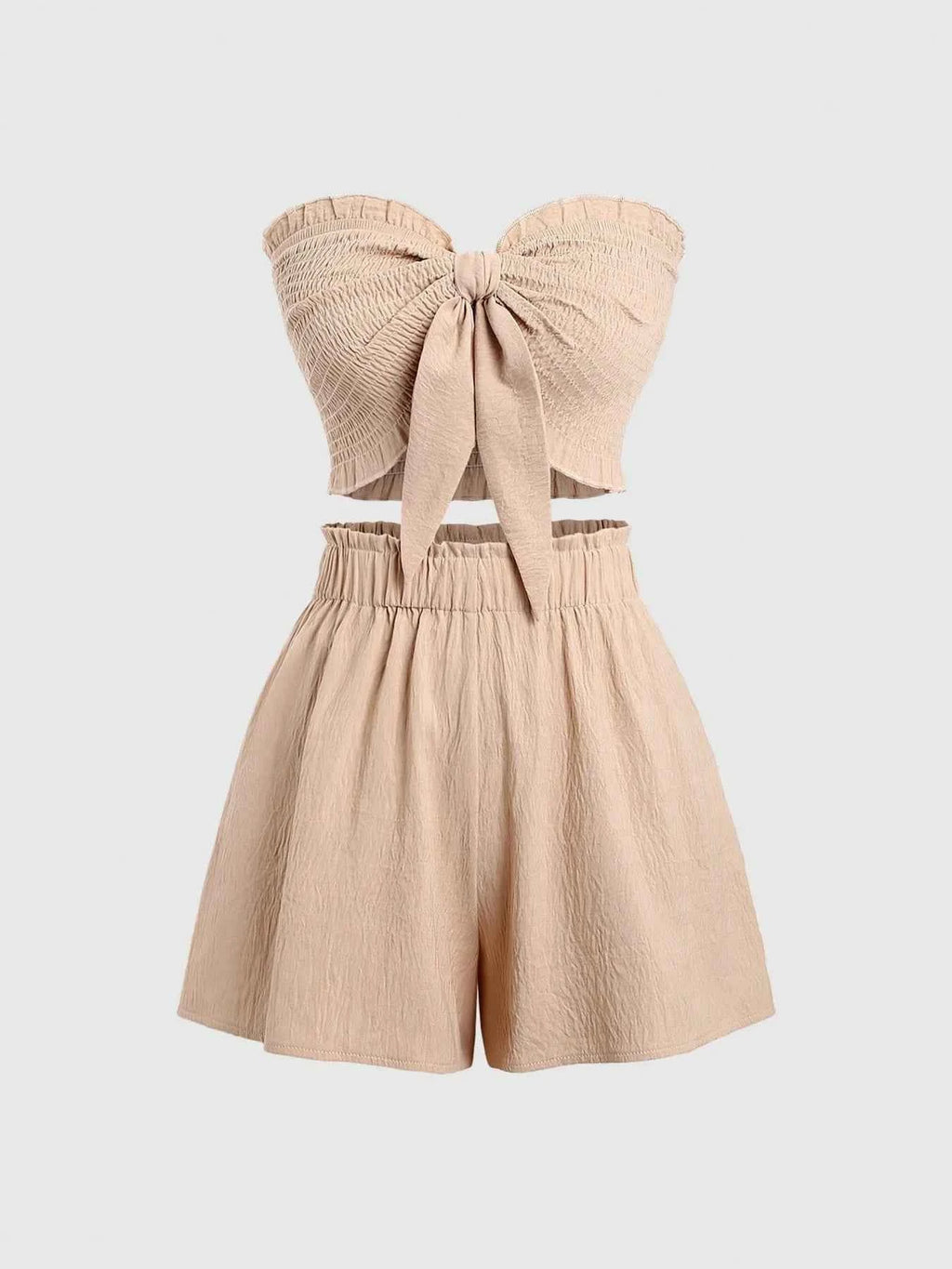 Smocked Top and Shorts Set Khaki 4801a9e754464f4e82b8fb18a7ced3f9-Max-Origin