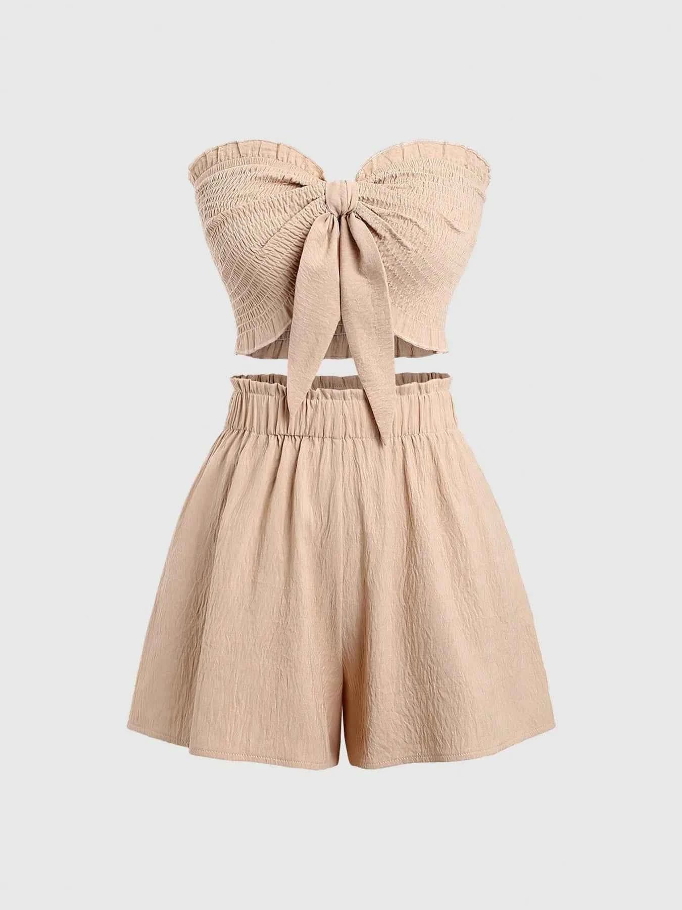 Smocked Top and Shorts Set Khaki 4801a9e754464f4e82b8fb18a7ced3f9-Max-Origin