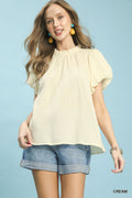 Umgee Textured Gauze Ruffle Neck Boho Top Cream 4803cb89-943f-477b-9cb5-e0f02bb8c1d7-Max