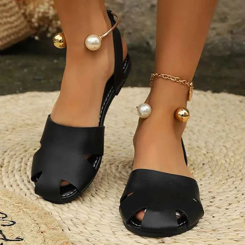 Cutout Leather Flat Sandals Black 48108e46-74b9-4f12-9318-ad6a335139e9-Max-Origin