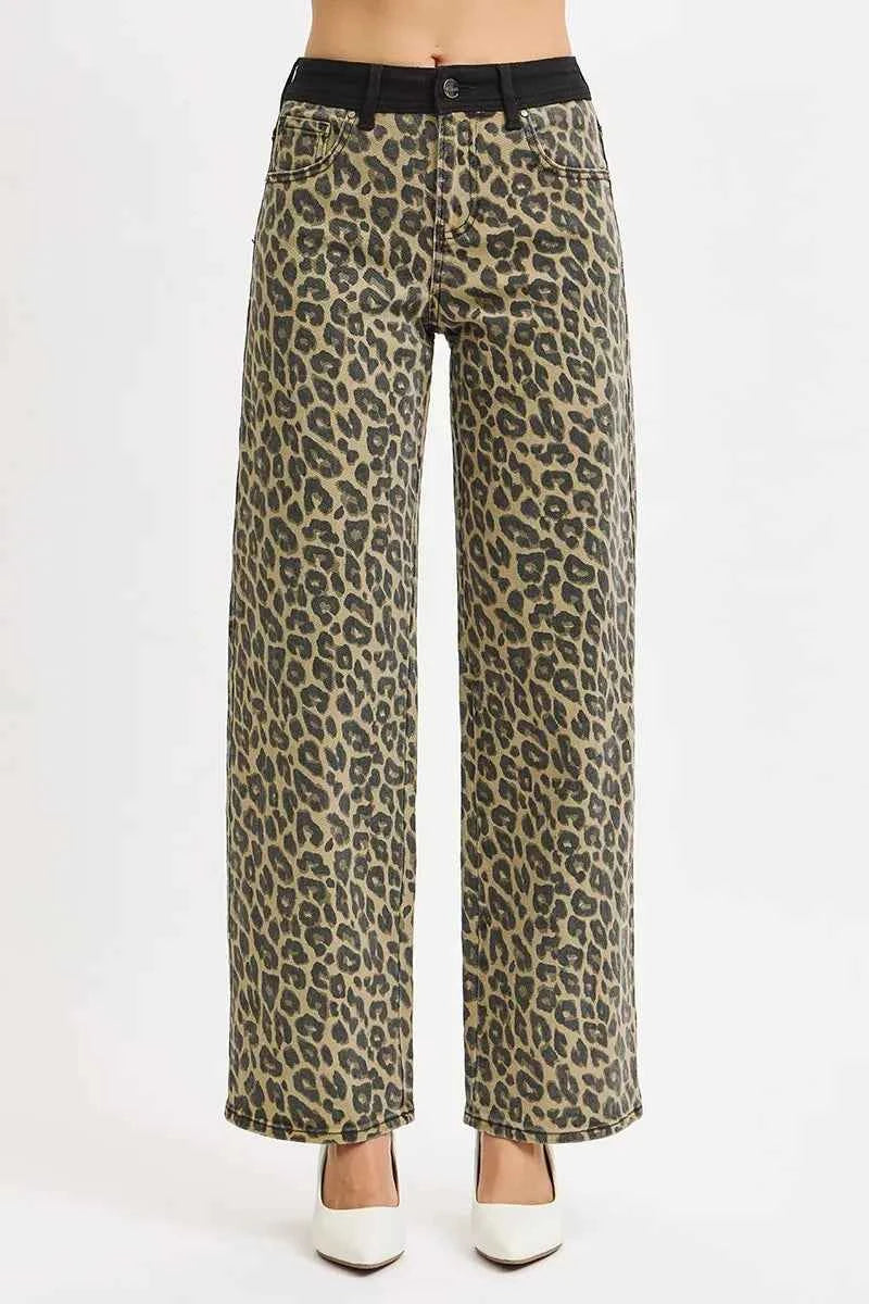 RISEN High Rise Wide Leg Leopard Printed Jeans with Contrast Waist Band Detail 4816516a1fe540aea9ee325c74e6c28f-Max-Origin