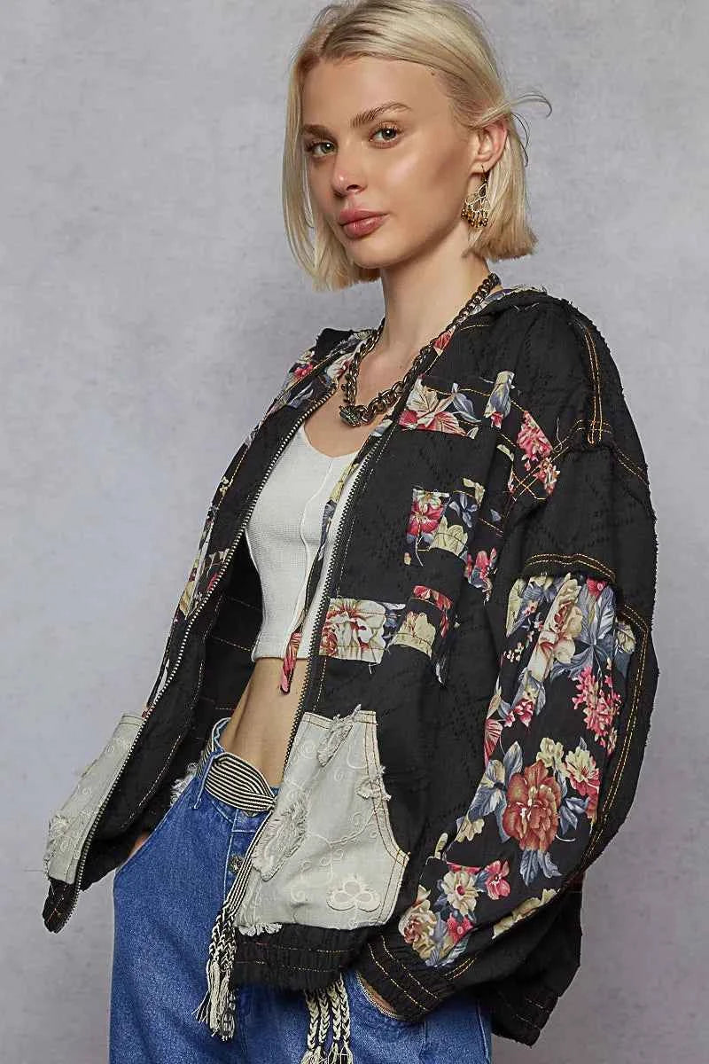 POL Zip Up Floral and Lace Patch Washed Jacket 481b7e38-185d-44af-80f0-9fb972bc3080-Max-Origin
