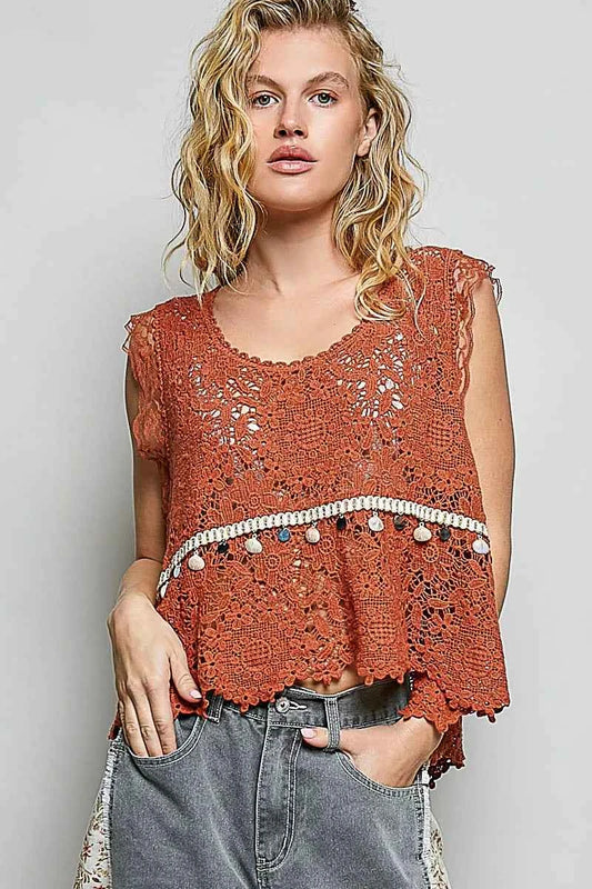 Lace Trim Openwork V-Neck Crochet Tank with Scalloped Edge 481eb5cf-2d4f-41d7-ad18-4dbea52655b2-Max-Origin