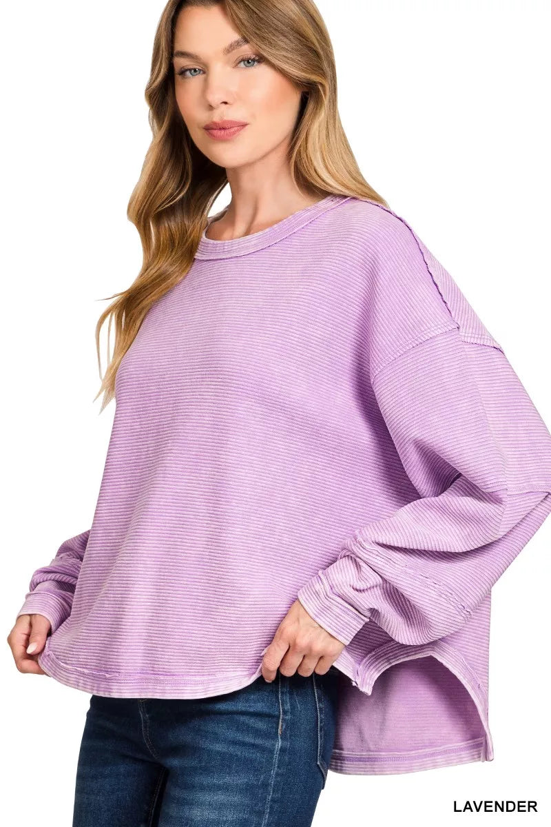 Zenana Acid Washed Exposed-Seam Sweatshirt 48212b0b6ce04e0b88b8a0e4a3ae73ff-Max-Origin