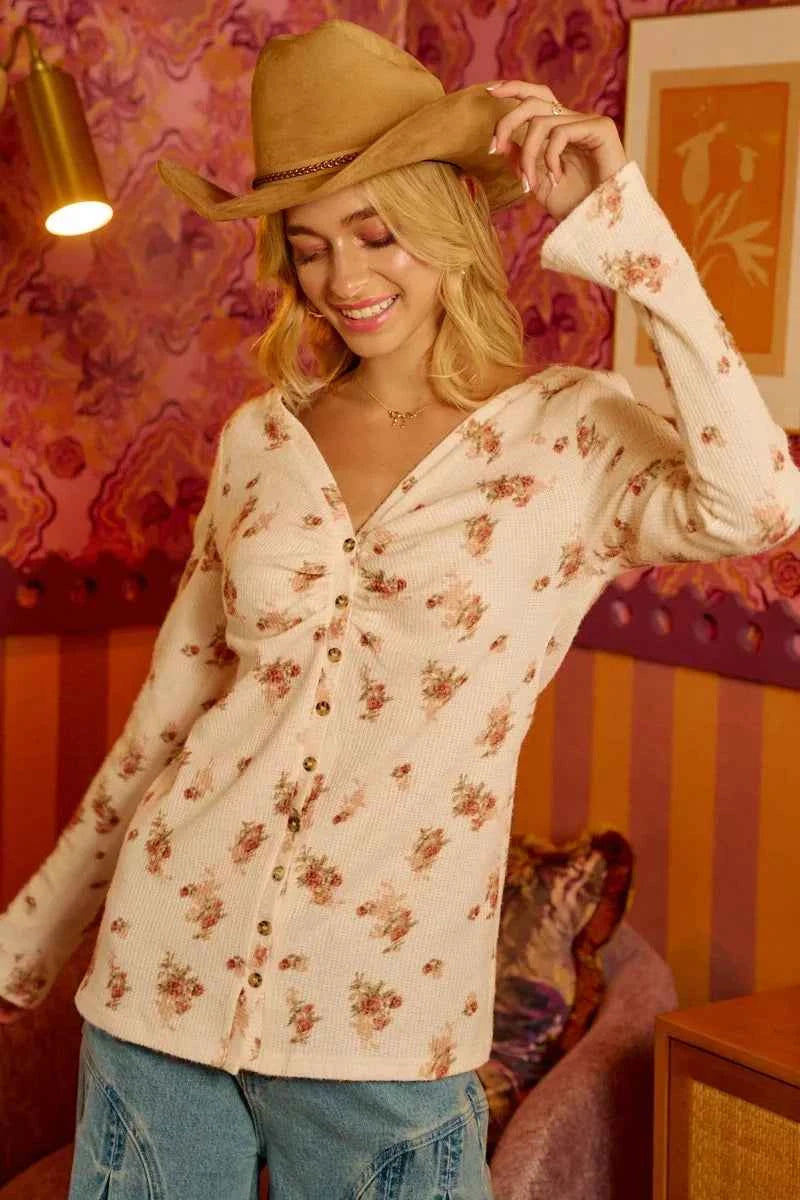 BiBi Textured Floral Printed Button Up Shirt With Shrried 4822b816290d4cc4b2578132677acc0c-Max-Origin
