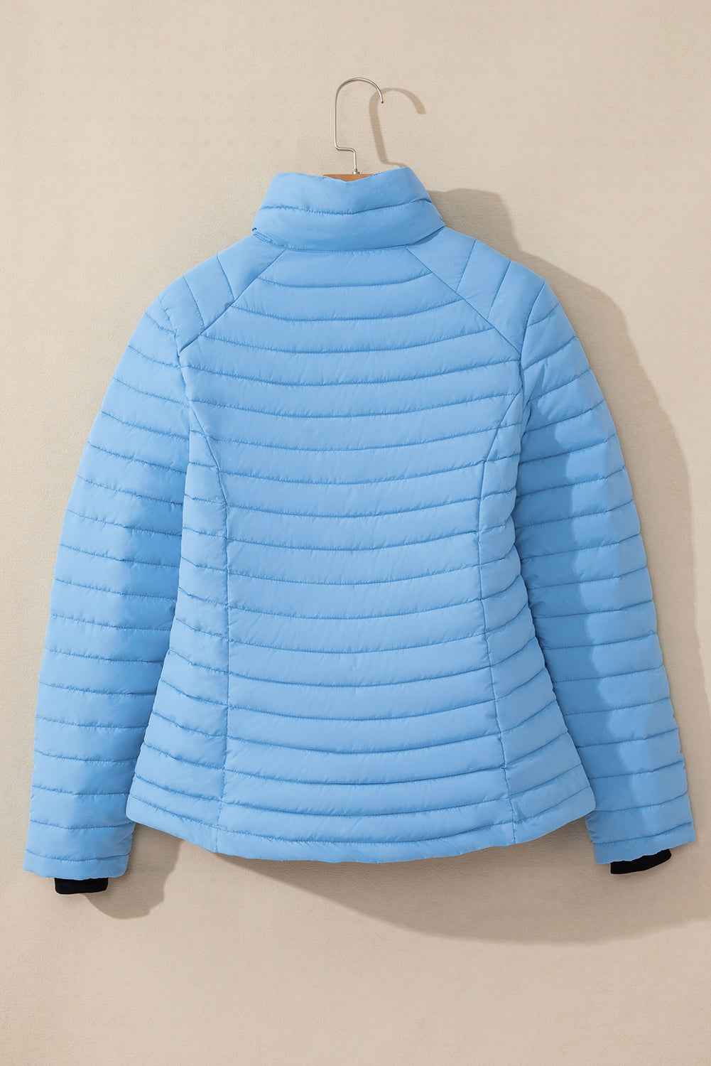 Silvery Solid Color Quilted Zip-up Puffer Jacket 482393bb3af55af9