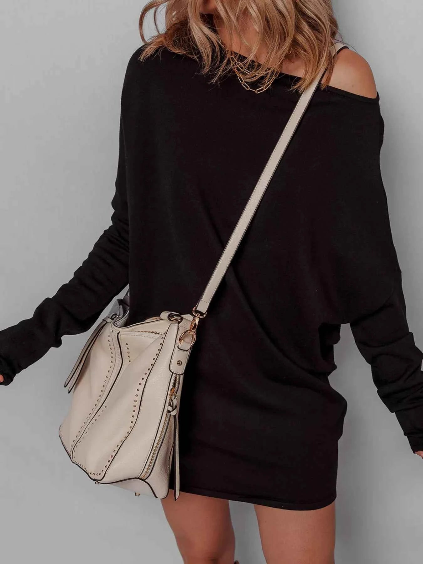 Asymmetric Neck Batwing Sleeve Shift Mini Sweater Dress 482b75df0ad04a5c9b883adb6c092b2f-Max-Origin