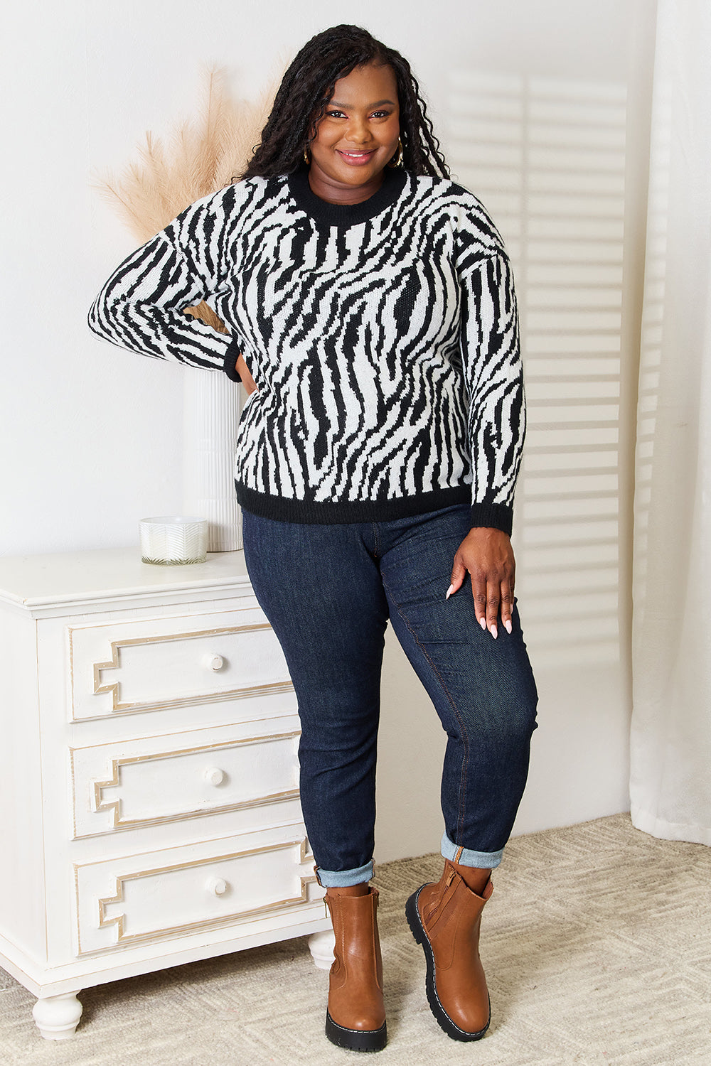Heimish Full Size Zebra Print Sweater 482f05f78c8c40d587f7a88b388febec-Max
