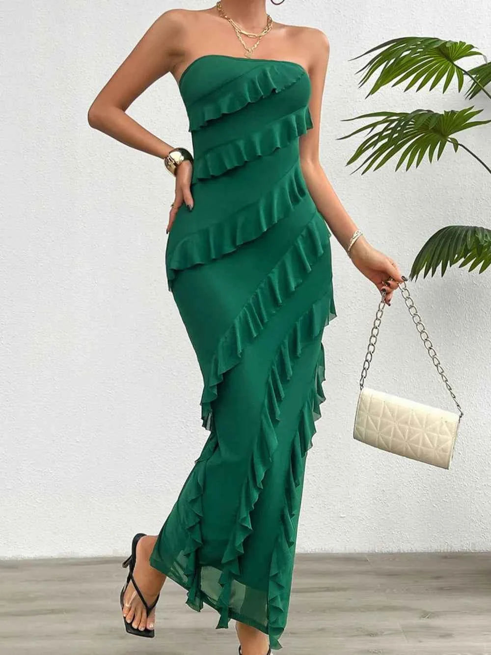 Ruffled Slit Back Tube Maxi Dress 48328dcf-041e-479c-b725-531de11dbe02-Max