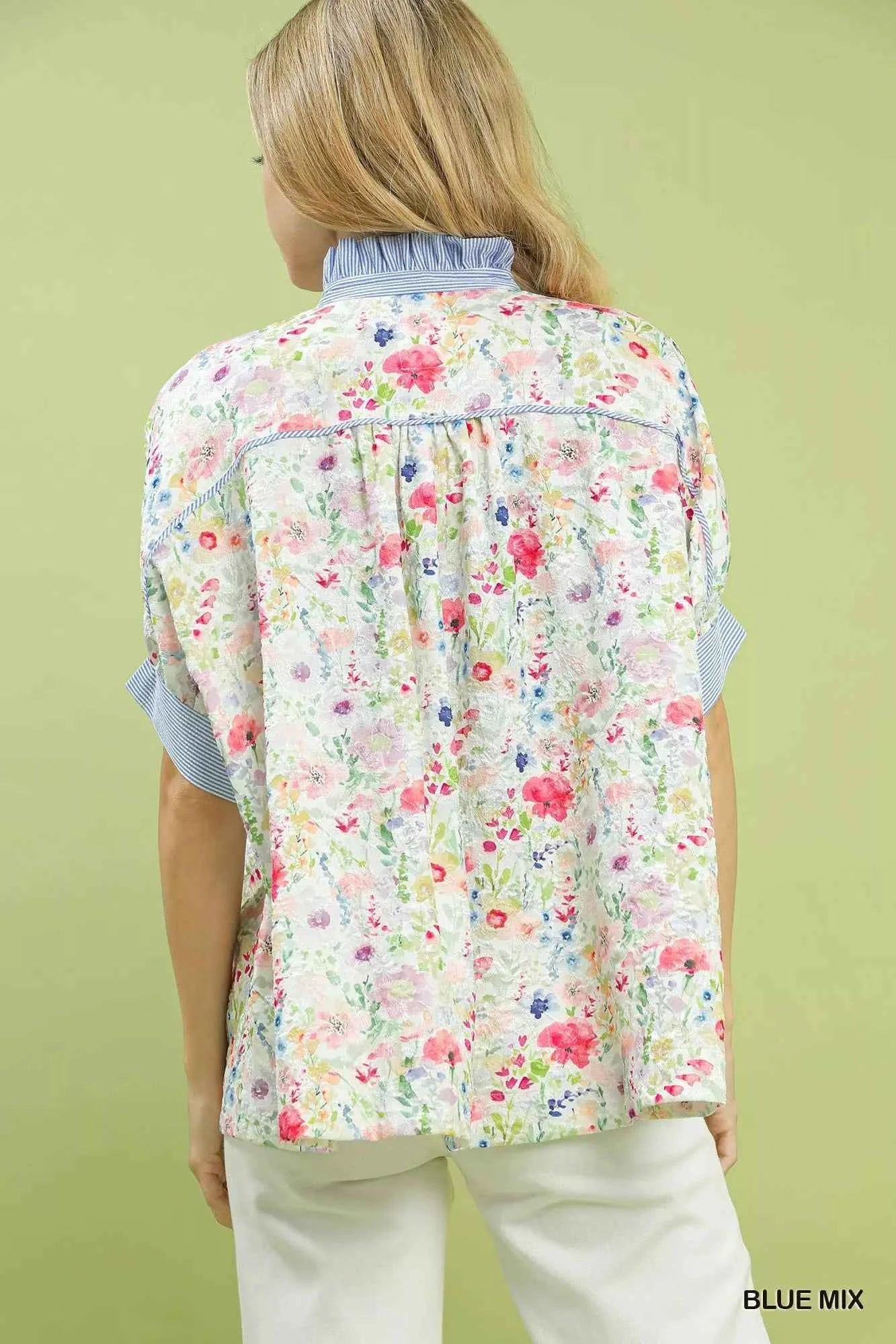 Umgee Jacquard Floral Print Button-Down Shirt 4836ab2e-437a-4296-8ee6-379d98622b06-Max-Origin