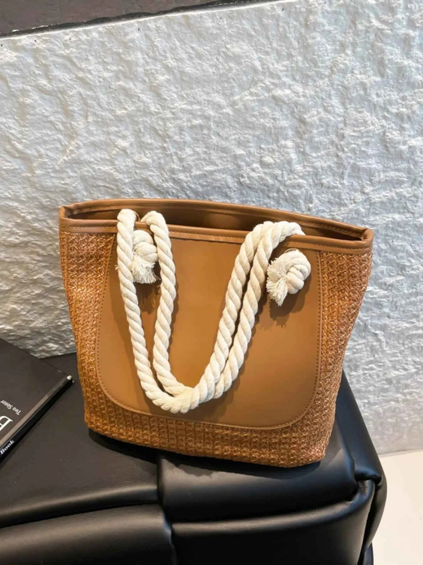 Rope Handle Straw Tote Bag Brown One Size 483f4d0c6ef645ac893856a99e08a9c2-Max-Origin