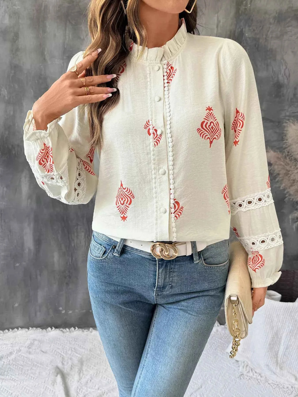 Lace Detail Long Sleeve Shirt