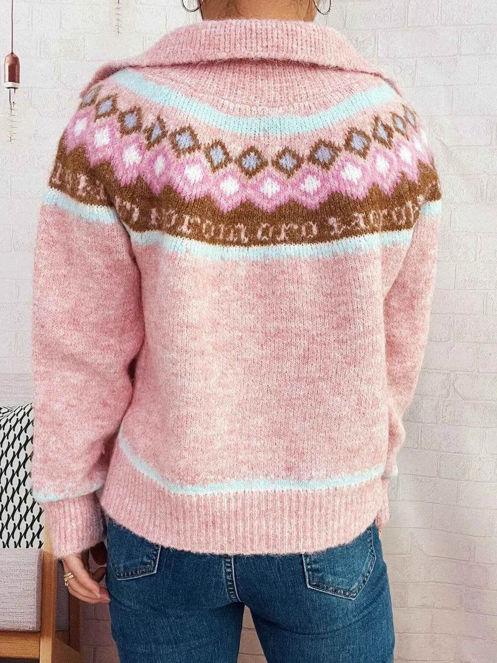 Fair Isle Pattern Zip-Up Cardigan 485934eadeca4043bf7a9a311642c326-Max-Origin