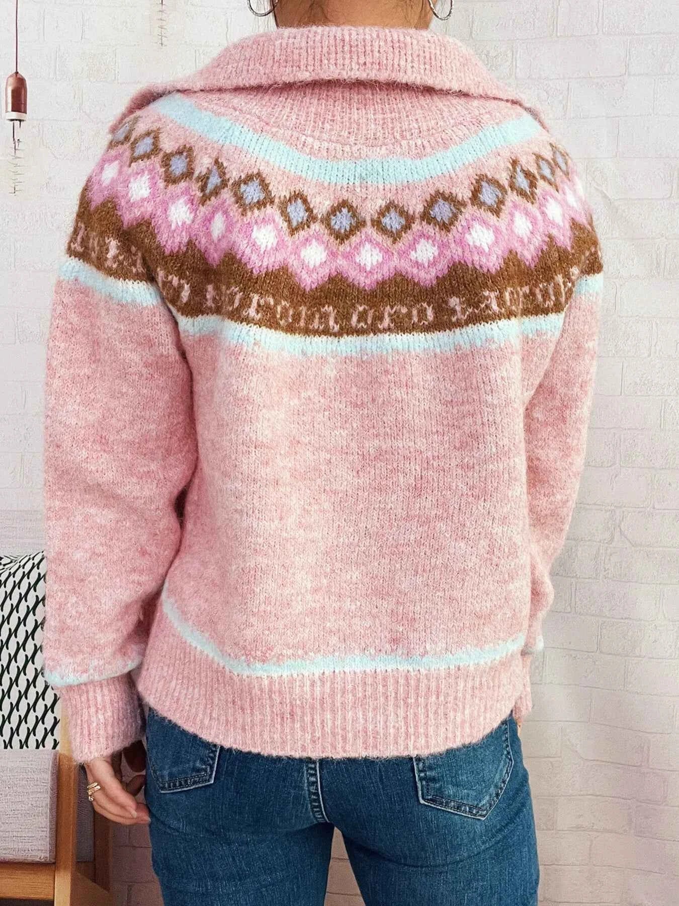 Fair Isle Pattern Zip-Up Cardigan 485934eadeca4043bf7a9a311642c326-Max-Origin