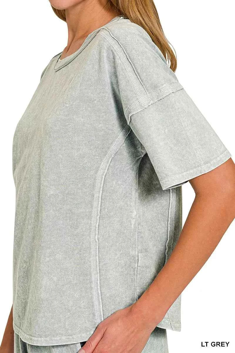 Zenana Halo Snow Washed Short Sleeve Tee and Shorts Set 485aa903fe8d450ab58f0c255d68874a-Max-Origin
