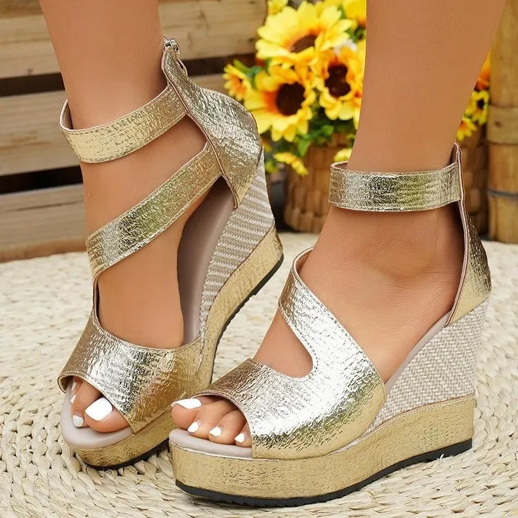 Peep Toe Wedge Sandals Gold 485db4ed-2735-4d0e-954f-f2227380747e-Max-Origin