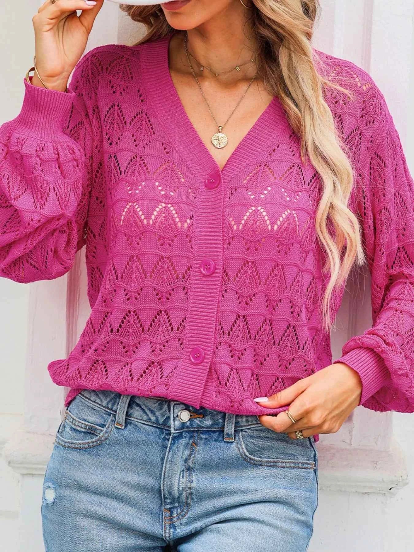 Buttoned Front Openwork Cardigan 48624f33-0b01-40b3-a92e-3fcb8f8ada36-Max-Origin
