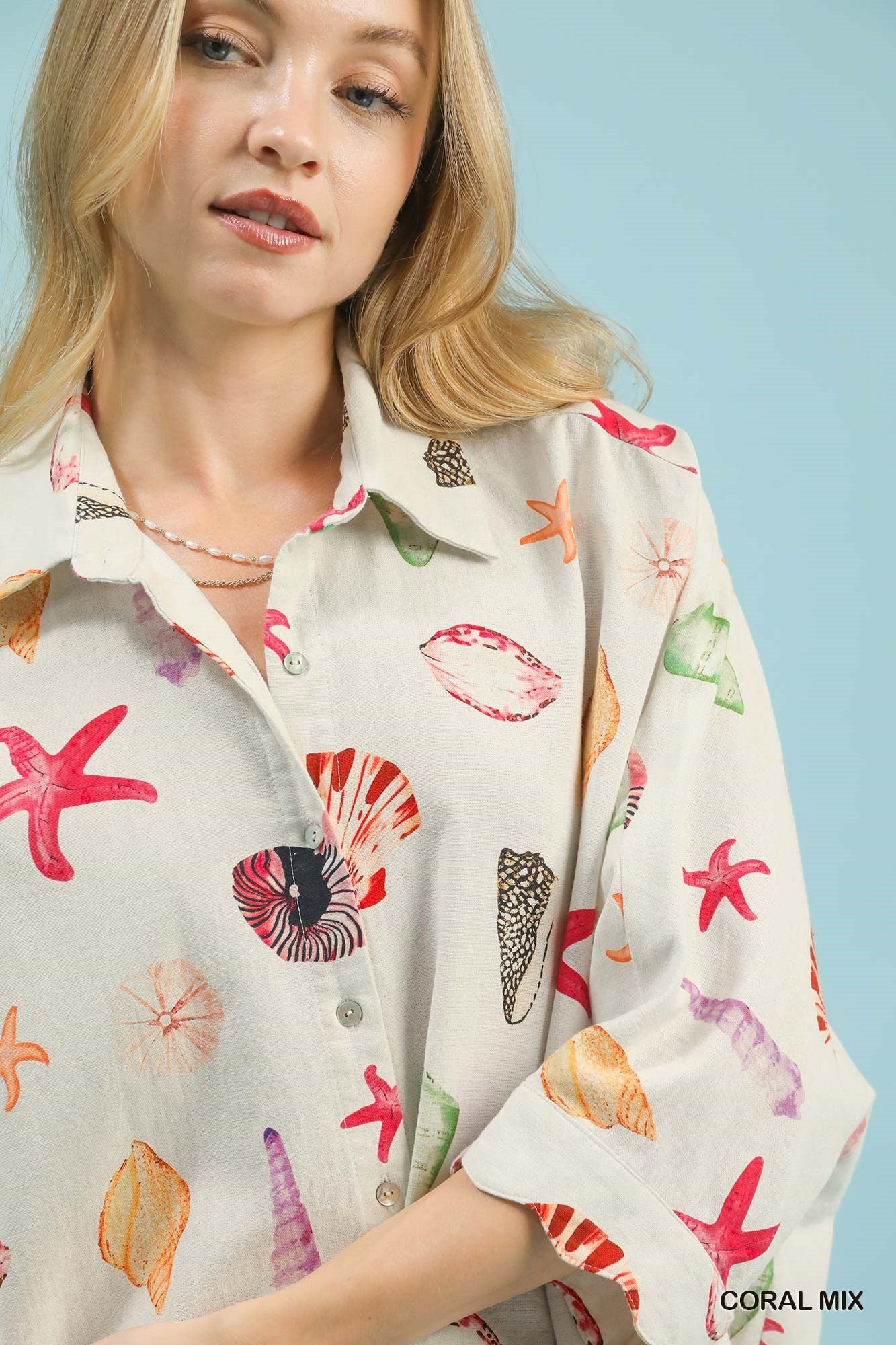 Umgee Seashell & Starfish Print Button-Down Top 4862fe58-3790-489e-94f2-d5db2532ed26-Max