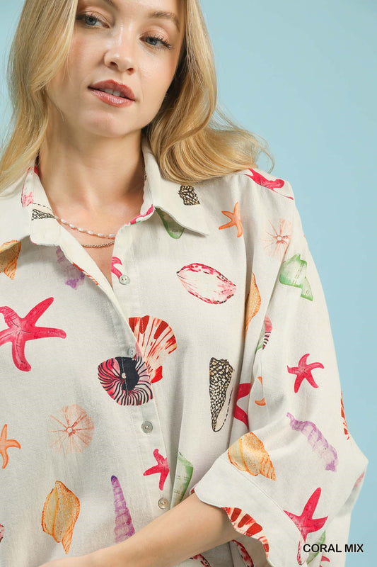 Seashell & Starfish Print Button-Down Top 4862fe58-3790-489e-94f2-d5db2532ed26-Max