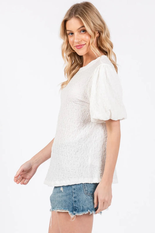 Ces Femme Textured Puff Sleeve Top 486495d9-f7a0-4b68-9c31-d4433b32d7a5-Max