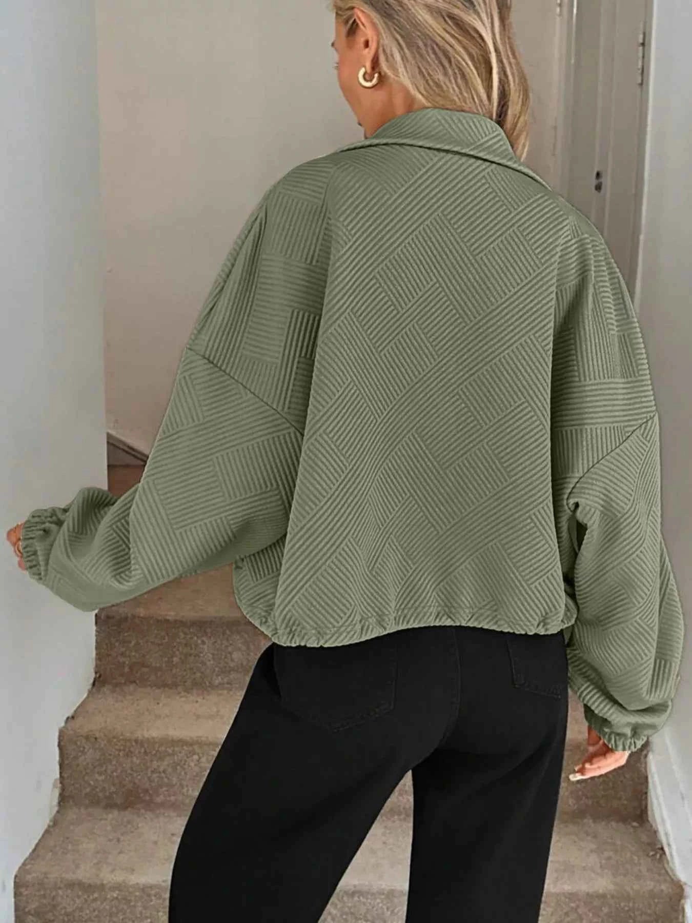 Drawstring Hem Textured Long Sleeve Jacket 4876da4a07a84a1794971fbdd591e649-Max-Origin