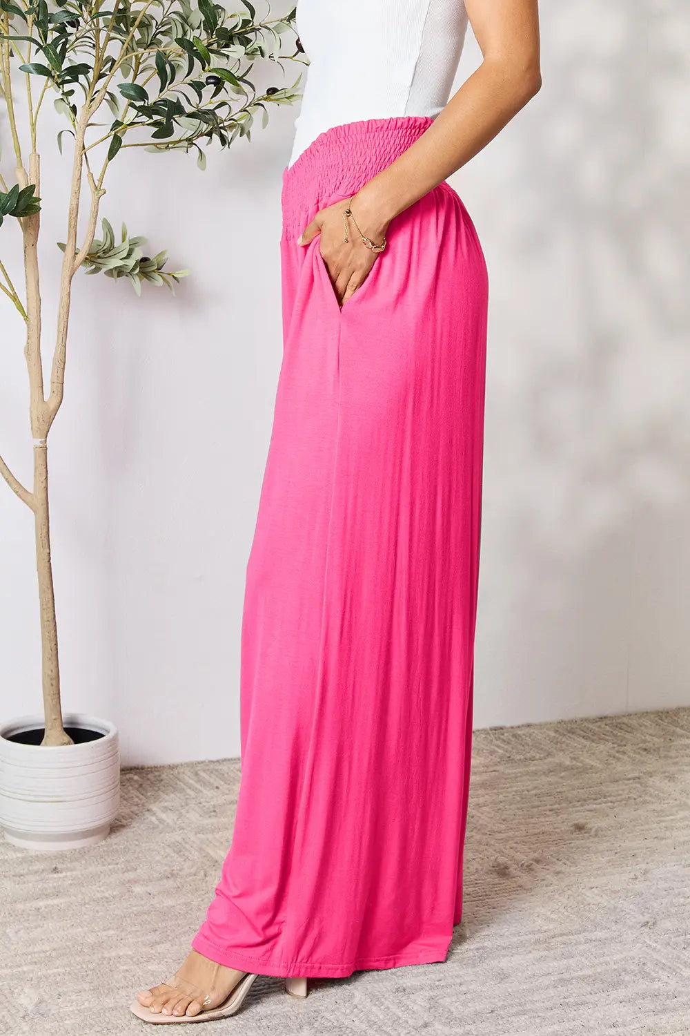 Basic Bae Full Size Smocked Wide Waistband Wide Leg Pants 48774b67de4f4ff0b6924972e408652b-Max