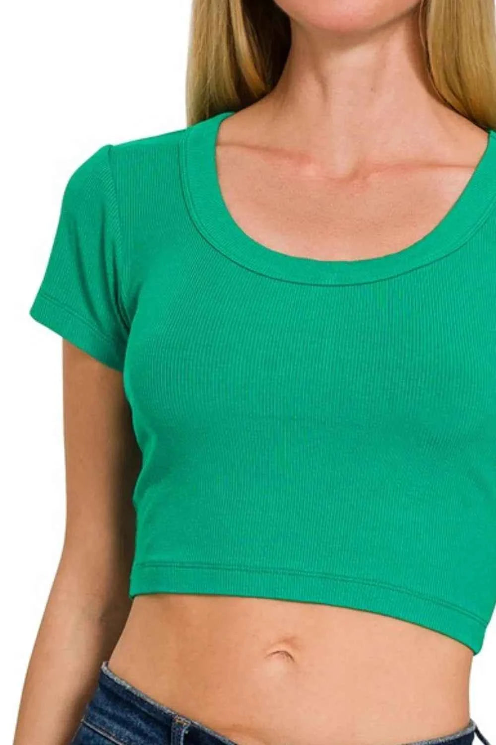 Zenana Ribbed Scoop Neck Crop Short Sleeve Top 4877dbc5-4140-44fb-b6f0-cd7a5c7737cb-Max-Origin