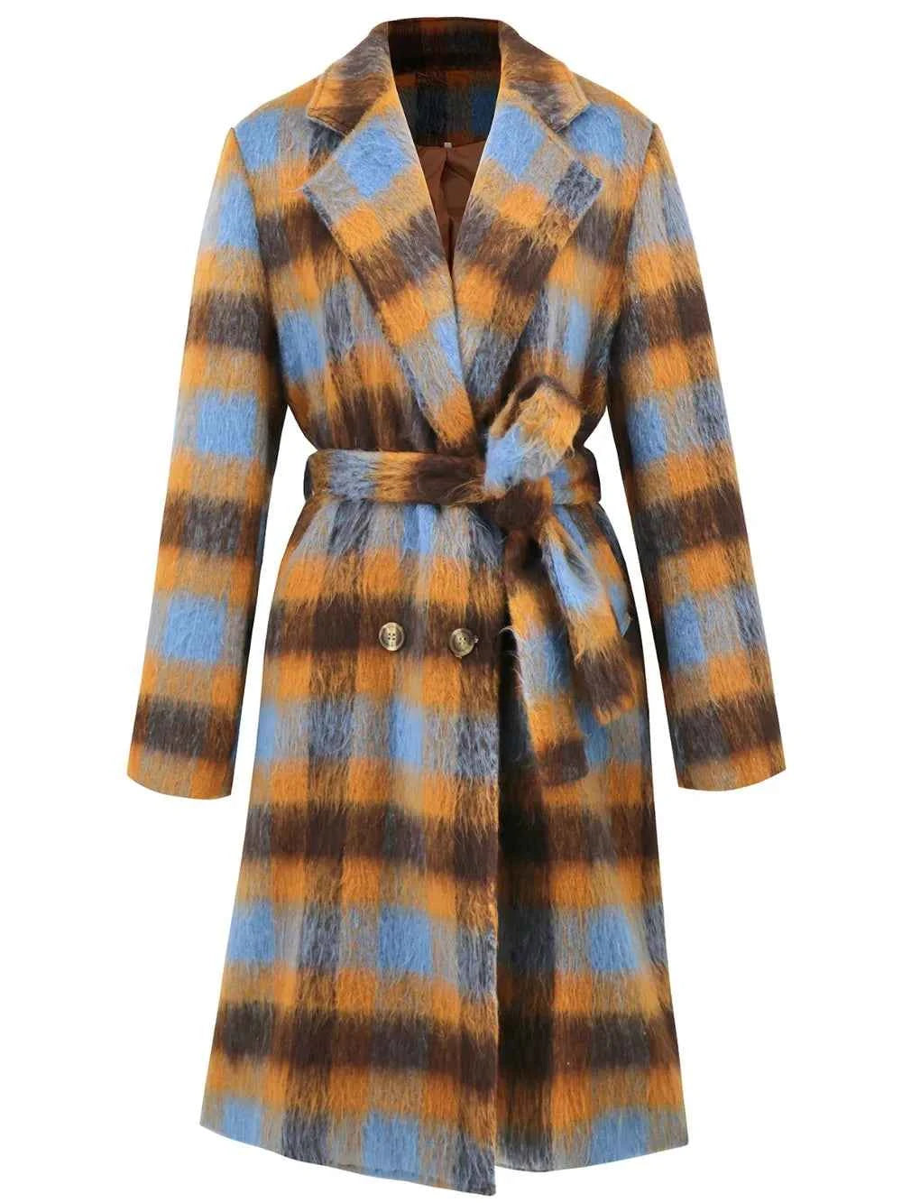 Tied Plaid Collared Neck Coat 48795a54-0a02-4458-a93b-60965f390524-Max