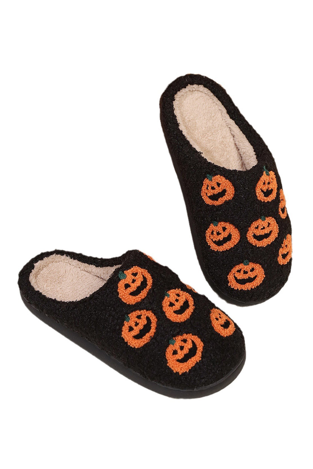Black Halloween Pumpkin Plush Home Slippers Black 487d069e4ff2eb5d