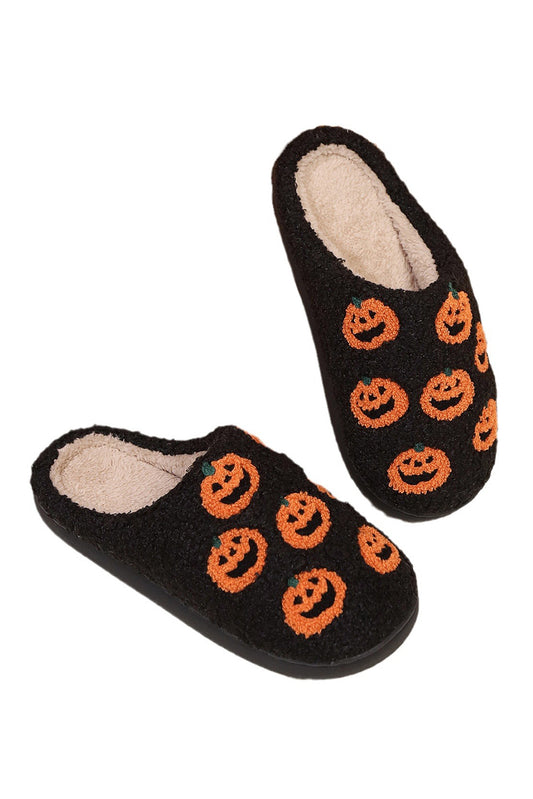 Black Halloween Pumpkin Plush Home Slippers Black 487d069e4ff2eb5d