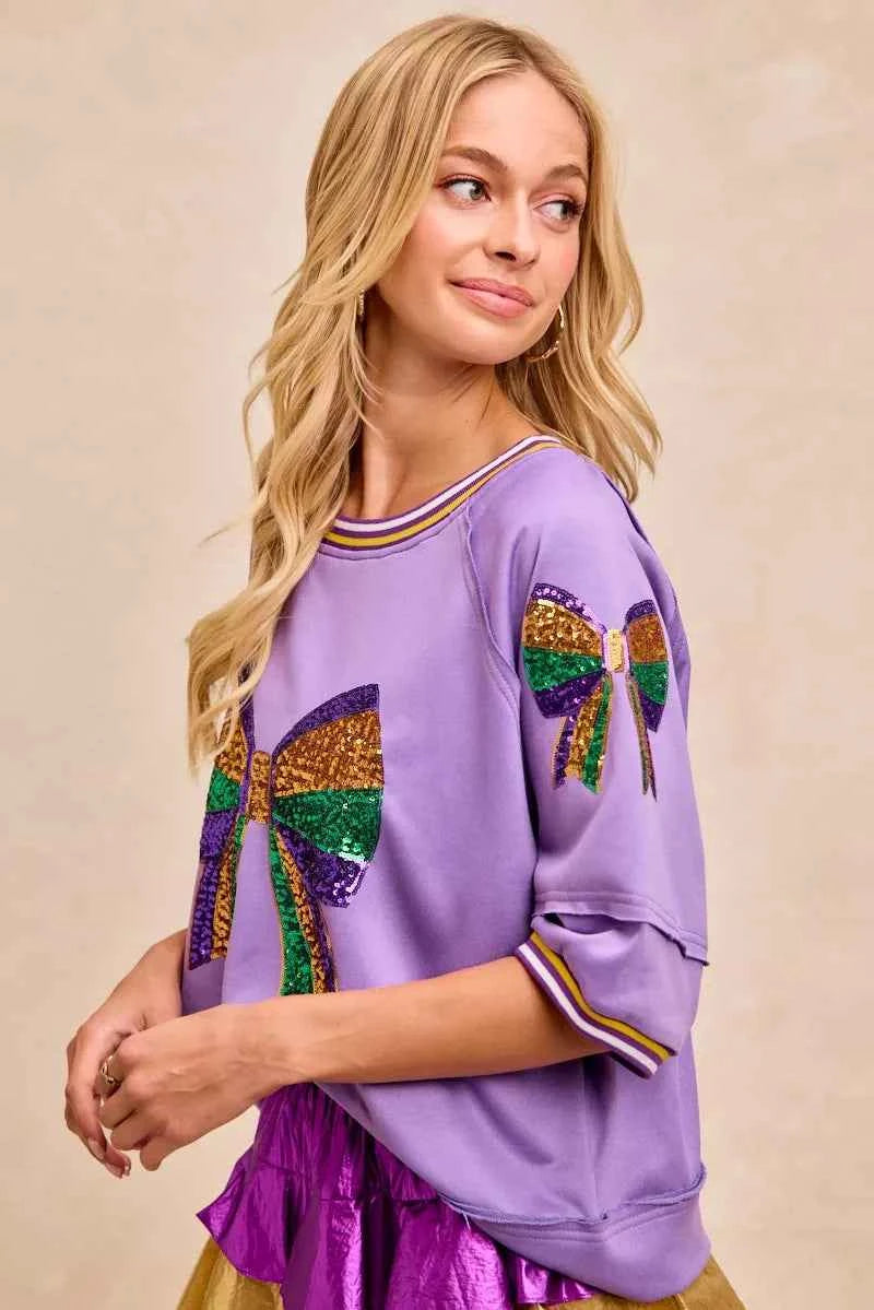 BiBi Mardi Gras Theme Ribbon Sequin Patched Top 487d209f5ba64f2aaeb80002256b3058-Max-Origin