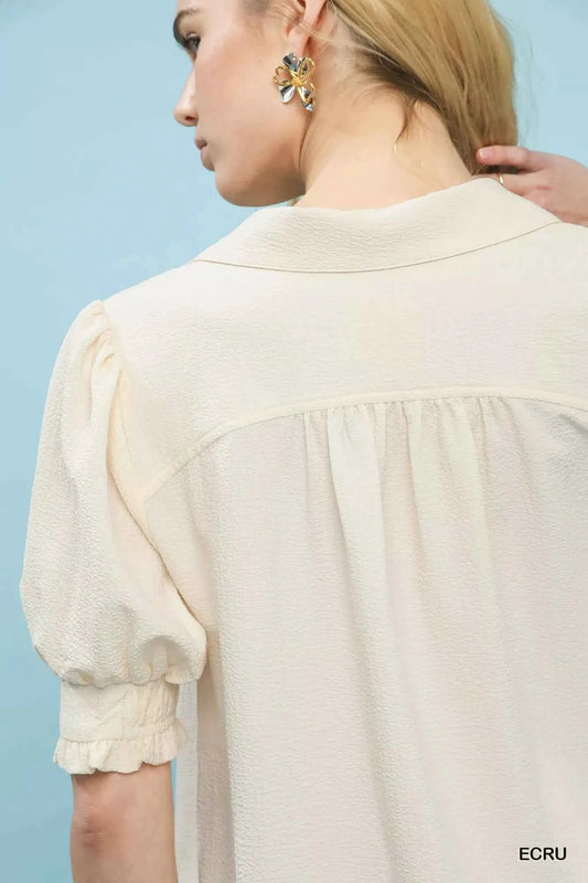 Seersucker Puff Sleeve Blouse 488013ef-fa0a-4686-830f-0161047a11a6-Max-Origin