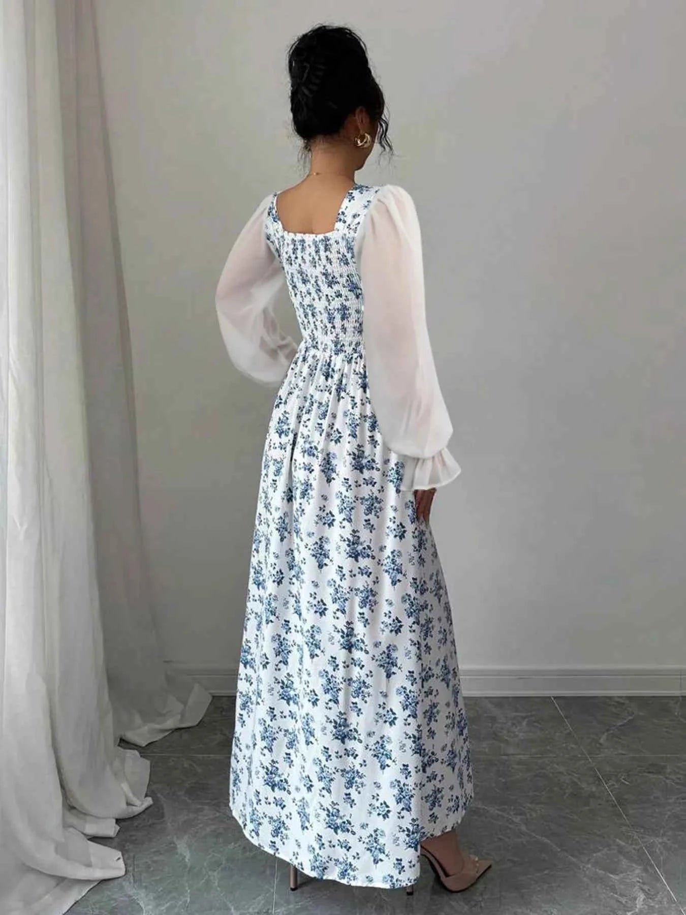 Floral Print Flounce Sleeve Maxi Dress 48853104-4a43-45b4-90b6-993812c6a161-Max-Origin