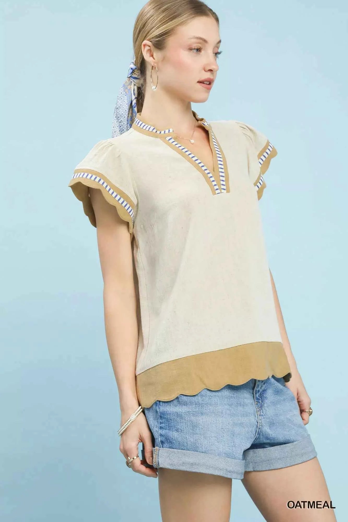 Umgee Contrast Scallop Trim Top 48883be1-f6d5-4853-9d95-9f419207e39e-Max-Origin