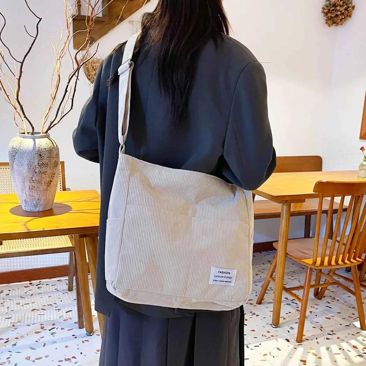 Corduroy Crossbody Messenger Bag Beige onesize 488d2f1d004644cea605610b70e528da-Max-Origin
