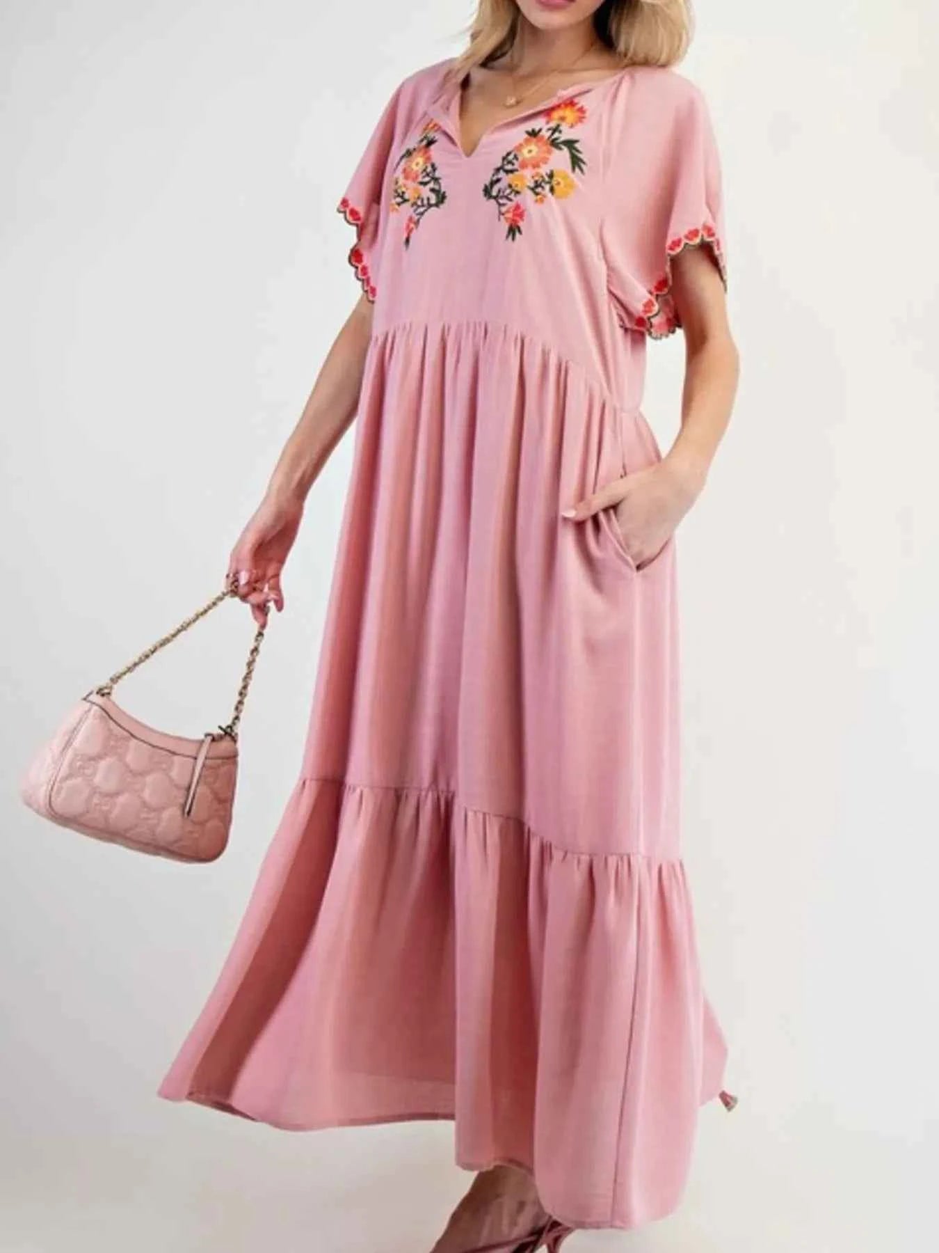 Floral Notched Flutter Sleeve Dress Dusty Pink 48912947-d07f-48a6-a7a6-b79eb464e4c6-Max-Origin