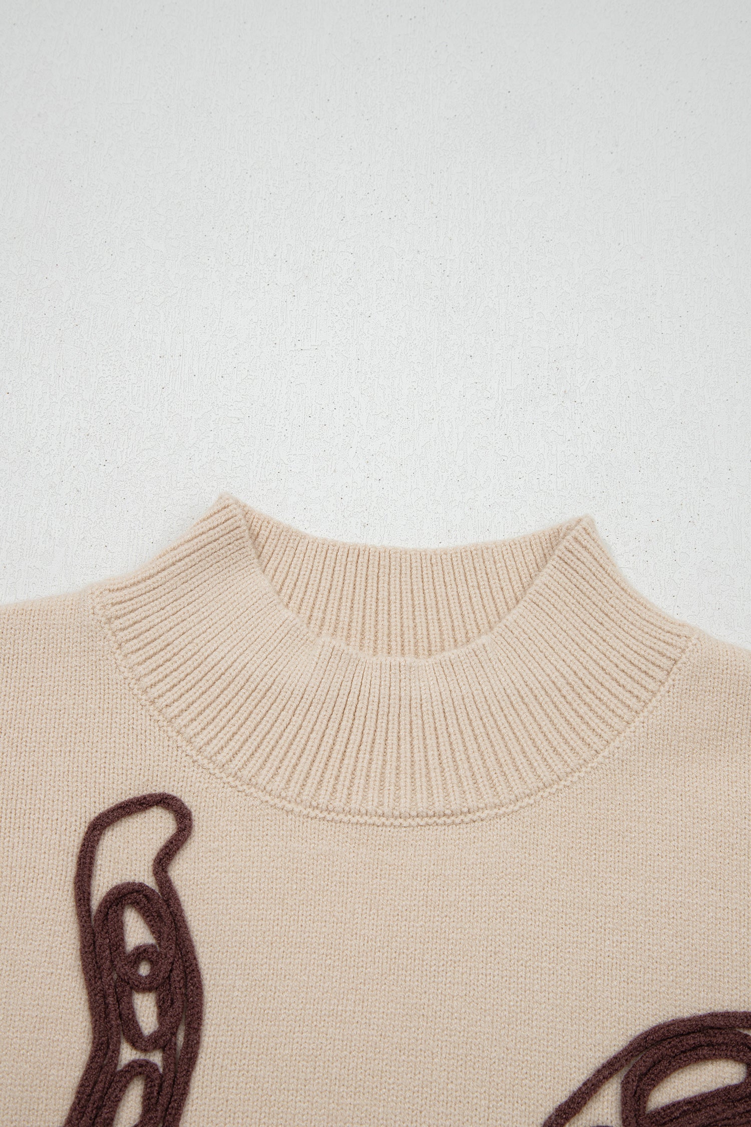 Parchment Corded Horseshoes Ribbed Trim Mock Neck Short Sleeve Sweater 4894cb2804913f50