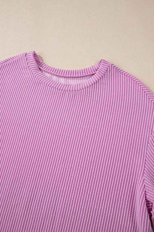 Corded Knit Long Sleeve Top and Shorts Set 48951822-7ec9-4fec-b455-c3780552aca3