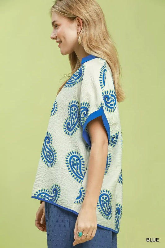 Paisley Print Contrast Trim Top 48954e61-fb12-4ce2-a54e-c5eb7669559b-Max-Origin