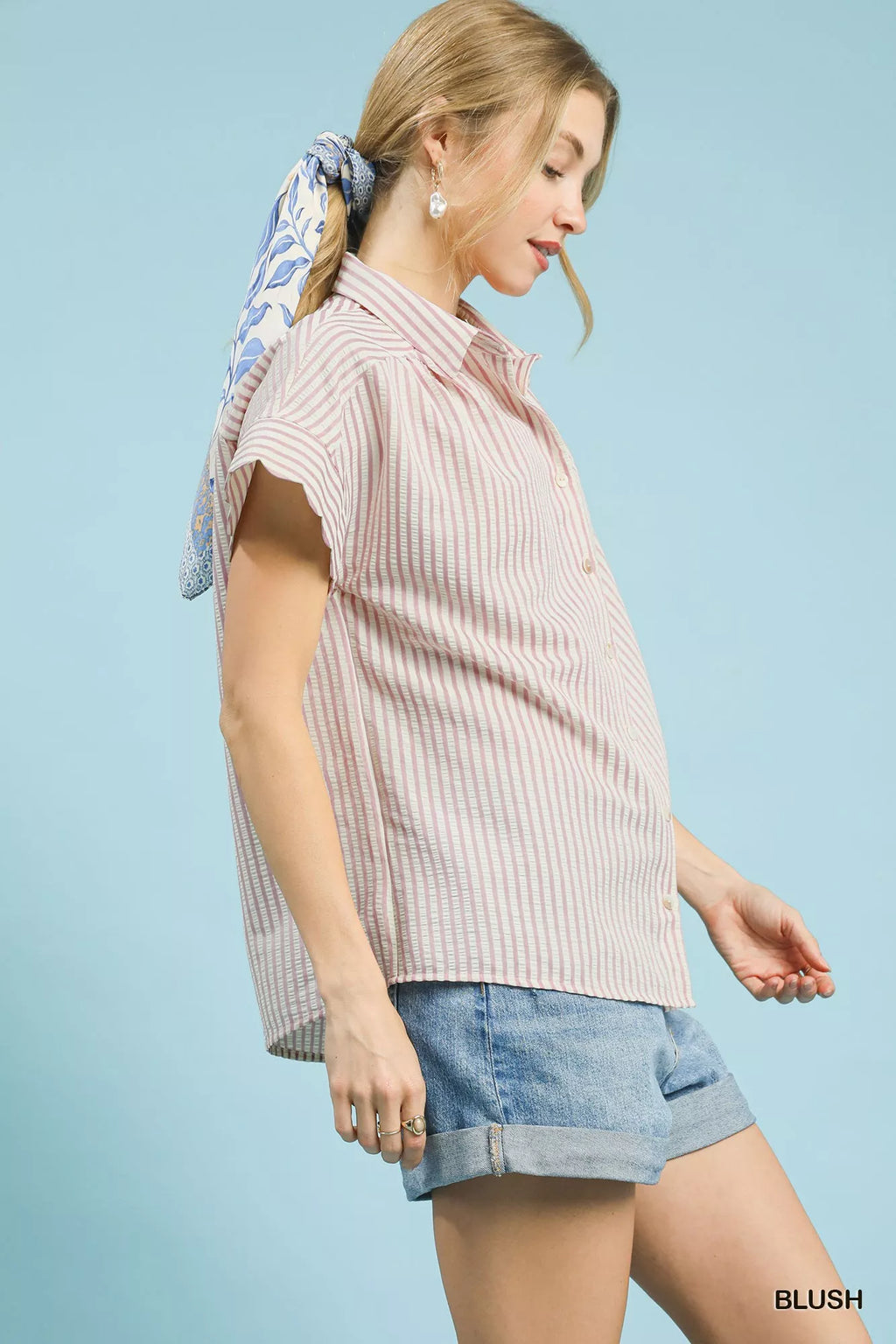 Umgee Striped Button-Down Top with Scallop Sleeves 4897911f-f157-4966-a891-f7ec5a9205b0-Max-Origin